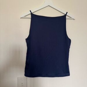 Women's Navy Blue Spaghetti Strap Tank Top Boat Neck